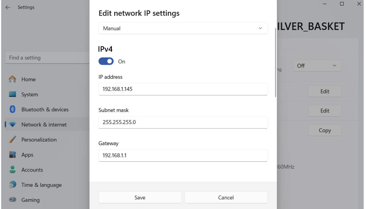 Input your preferred IP address, subnet mask, default gateway, preferred DNS (required), and alternate DNS (optional)